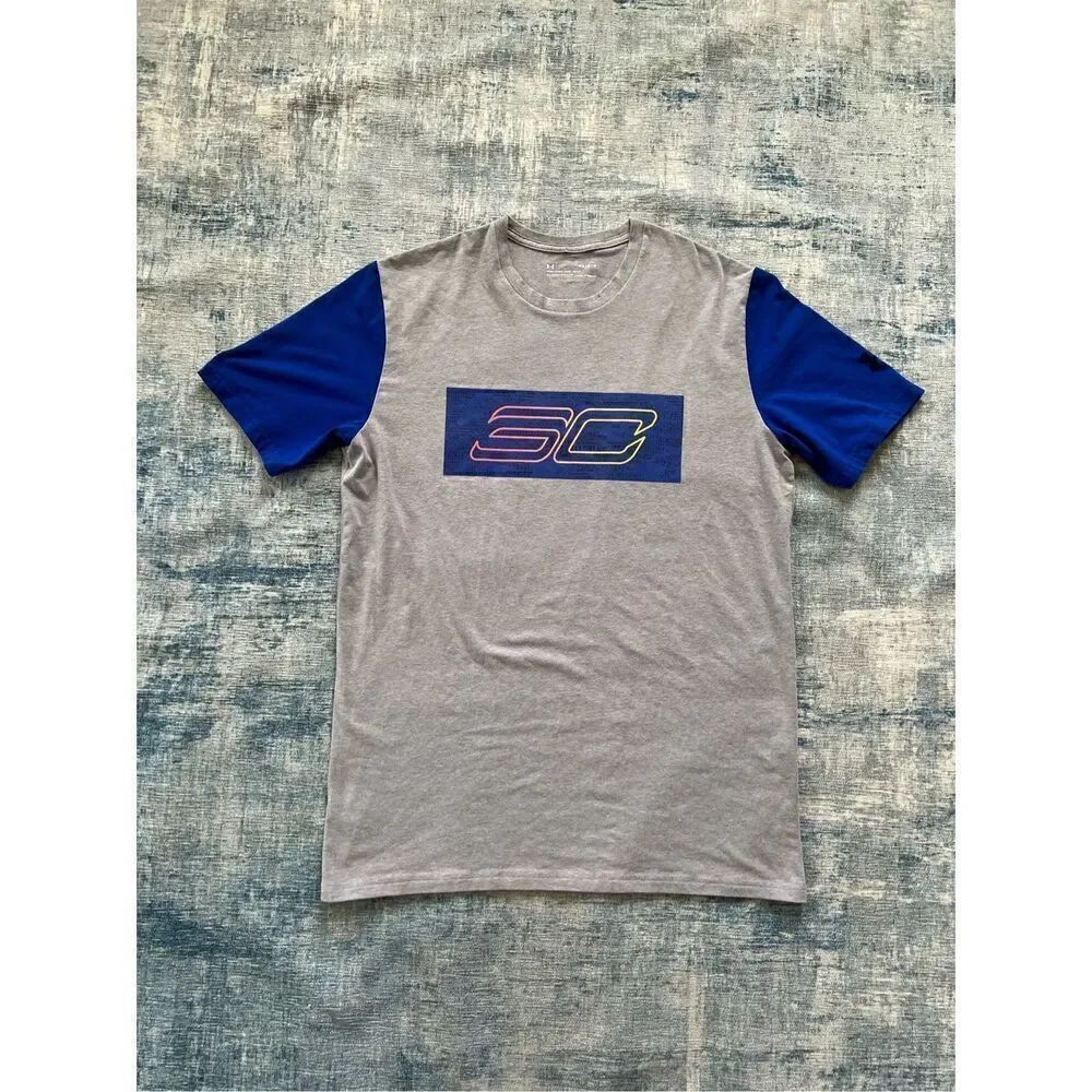 Under Armour Gray Blue Loose Fit Stephen Curry Short Sleeve Tee Men's Medium